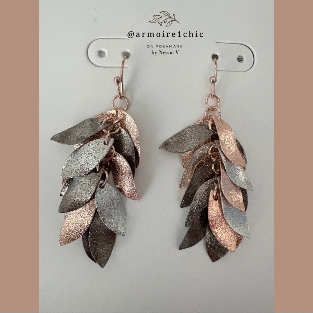 TIME & TRU | Hypoallergenic French Hook Leaf Earrings with Tri-Toned metal hues